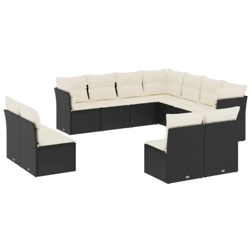 Vrtna garnitura - 11-dijelni set vrtnih sofa od poliratana s jastucima crni - Crna i krem Bez stola 1 Cijena
