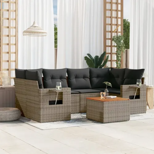Vrtna garnitura - 7-dijelni set vrtnih sofa sivi od poliratana - Siva 1 Cijena