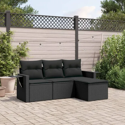 Vrtna garnitura - 4-dijelni set vrtnih sofa od poliratana s jastucima crni - Crna Cijena