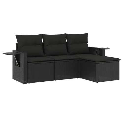 Vrtna garnitura - 4-dijelni set vrtnih sofa od poliratana s jastucima crni - Crna Cijena