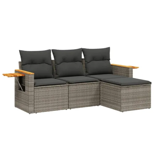 Vrtna garnitura - 4-dijelni set vrtnih sofa od poliratana s jastucima sivi - Siva Bez stola 1 Cijena