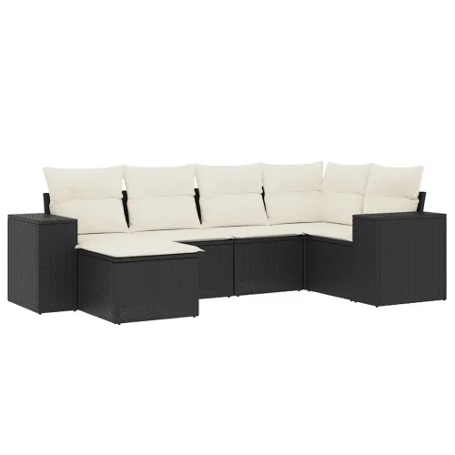 Vrtna garnitura - 6-dijelni set vrtnih sofa s jastucima crni od poliratana - Crna i krem Bez stola 1 Cijena
