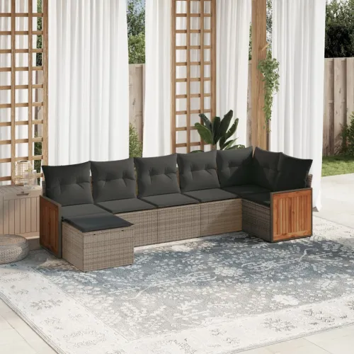Vrtna garnitura - 7-dijelni set vrtnih sofa sivi od poliratana - Siva Bez stola 1 Cijena