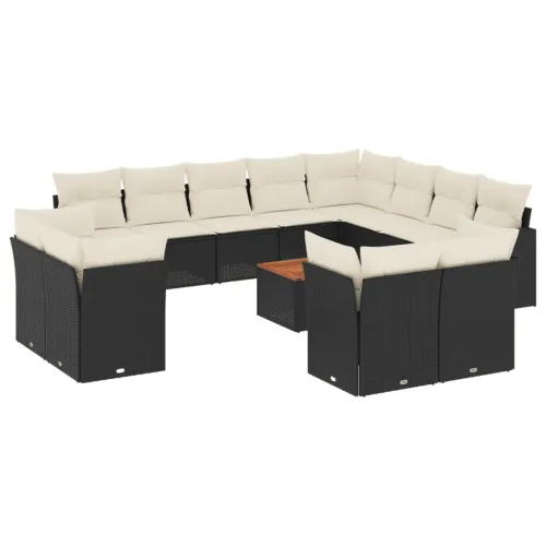 Vrtna garnitura - 13-dijelni set vrtnih sofa s jastucima poliratan crni - Crna i krem 1 Cijena