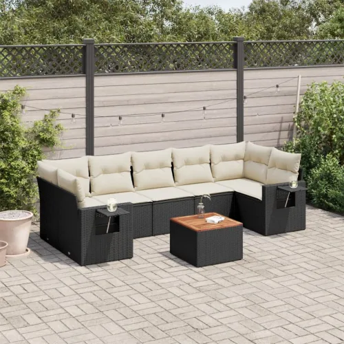 Vrtna garnitura - 8-dijelni set vrtnih sofa od poliratana s jastucima crni - Crna i krem 1 Cijena