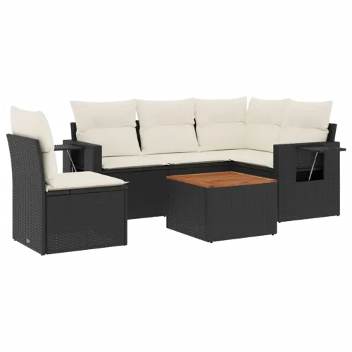 Vrtna garnitura - 6-dijelni set vrtnih sofa s jastucima crni od poliratana - Crna i krem 1 stol + 2x srednja + kutna Cijena