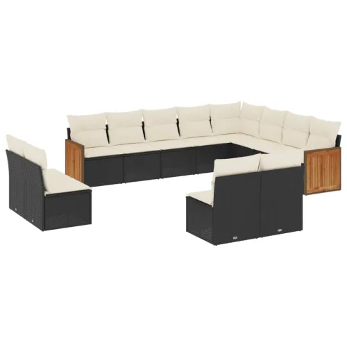 Vrtna garnitura - 12-dijelni set vrtnih sofa od poliratana s jastucima crni - Crna i krem Bez stola 1 Cijena