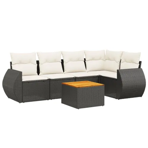 Vrtna garnitura - 6-dijelni set vrtnih sofa s jastucima crni od poliratana - Crna i krem 2x srednji element + stol + 1x kutni el Cijena