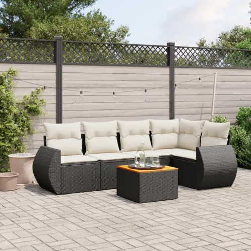 Vrtna garnitura - 6-dijelni set vrtnih sofa s jastucima crni od poliratana - Crna i krem 2x srednji element + stol + 1x kutni el Cijena