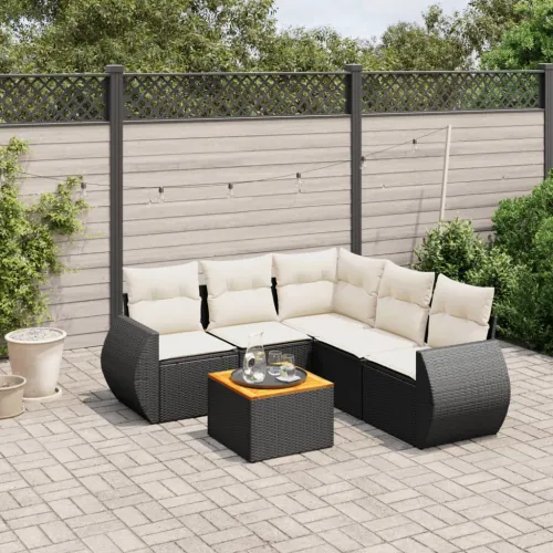Vrtna garnitura - 6-dijelni set vrtnih sofa s jastucima crni od poliratana - Crna i krem kutna + stol + 2x srednja 1 Cijena
