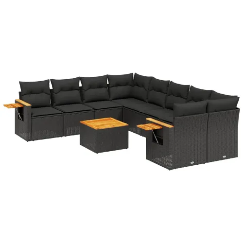 Vrtna garnitura - 9-dijelni set vrtnih sofa s jastucima crni od poliratana - Crna 1 Cijena