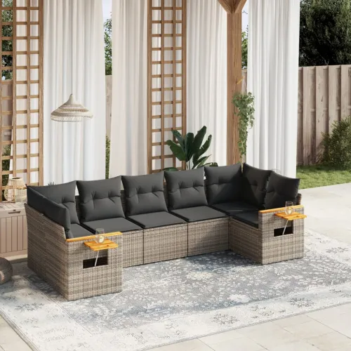 Vrtna garnitura - 7-dijelni set vrtnih sofa sivi od poliratana - Siva 1 Cijena