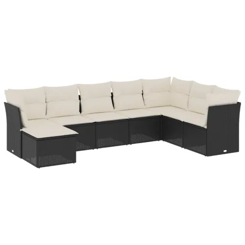 Vrtna garnitura - 8-dijelni set vrtnih sofa od poliratana s jastucima crni - Crna i krem Bez stola 1 Cijena