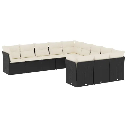 Vrtna garnitura - 11-dijelni set vrtnih sofa od poliratana s jastucima crni - Crna i krem Bez stola 1 Cijena