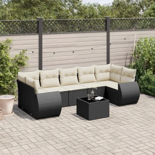 Vrtna garnitura - 8-dijelni set vrtnih sofa od poliratana s jastucima crni - Crna i krem 1 Cijena