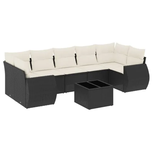 Vrtna garnitura - 8-dijelni set vrtnih sofa od poliratana s jastucima crni - Crna i krem 1 Cijena