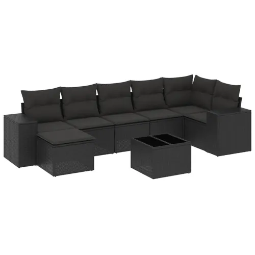 Vrtna garnitura - 8-dijelni set vrtnih sofa od poliratana s jastucima crni - Crna Sa stolom 1 Cijena