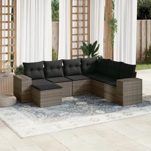 Vrtna garnitura - 7-dijelni set vrtnih sofa sivi od poliratana - Siva Bez stola 1 Cijena