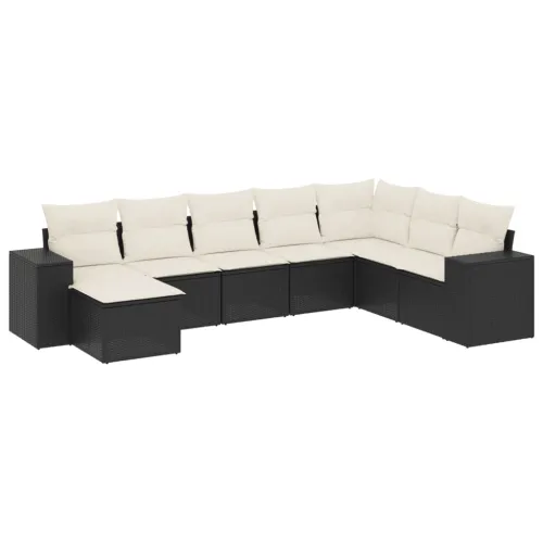 Vrtna garnitura - 8-dijelni set vrtnih sofa od poliratana s jastucima crni - Crna i krem Bez stola 1 Cijena