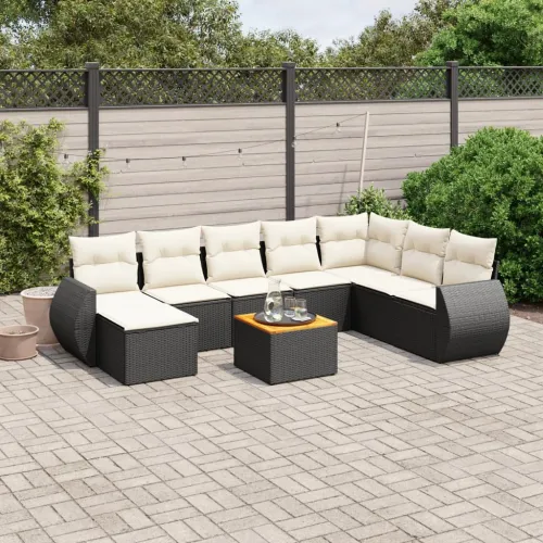 Vrtna garnitura - 9-dijelni set vrtnih sofa s jastucima crni od poliratana - Crna i krem 1 Cijena