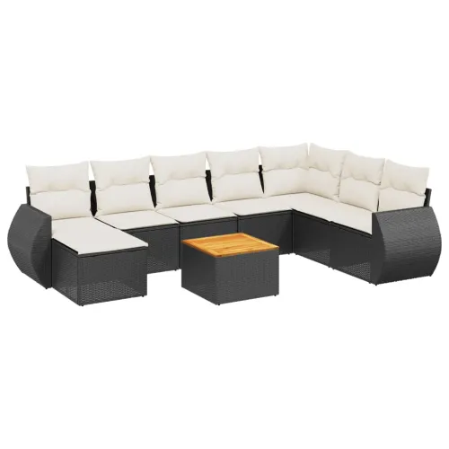 Vrtna garnitura - 9-dijelni set vrtnih sofa s jastucima crni od poliratana - Crna i krem 1 Cijena