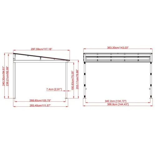 Sojag - Aluminijska Nadstrešnica Barthelemy - 364x296X240 cm - 10,77 m²- TOP KVALITETA Cijena