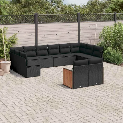 Vrtna garnitura - 12-dijelni set vrtnih sofa od poliratana s jastucima crni - Crna Bez stola 1 Cijena