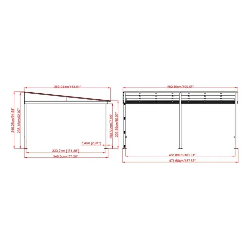 Sojag - Aluminijska Nadstrešnica Barthelemy -&nbsp; 483,5x362,5x240 cm - 17,53 m² - TOP KVALITETA Cijena