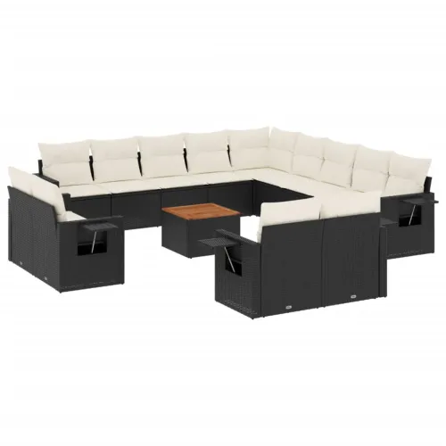 Vrtna garnitura - 14-dijelni set vrtnih sofa s jastucima poliratan crni - Crna i krem 1 Cijena
