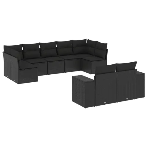 Vrtna garnitura - 9-dijelni set vrtnih sofa s jastucima crni od poliratana - Crna Bez stola 1 Cijena