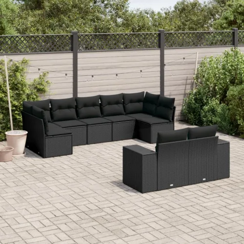 Vrtna garnitura - 9-dijelni set vrtnih sofa s jastucima crni od poliratana - Crna Bez stola 1 Cijena