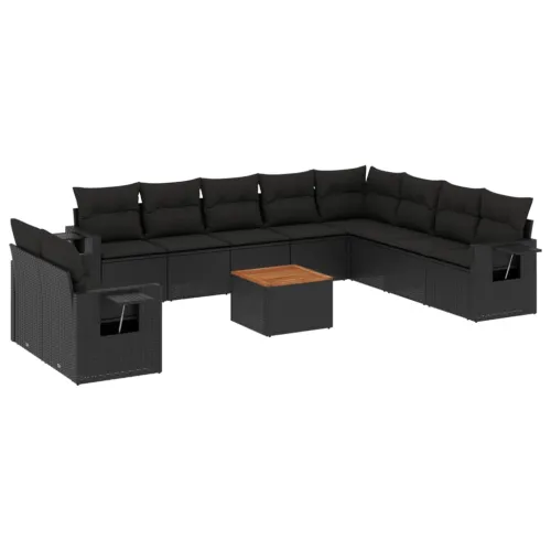 Vrtna garnitura - 11-dijelni set vrtnih sofa od poliratana s jastucima crni - Crna 1 Cijena