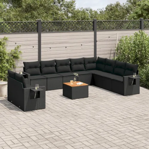 Vrtna garnitura - 11-dijelni set vrtnih sofa od poliratana s jastucima crni - Crna 1 Cijena