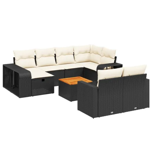 Vrtna garnitura - 11-dijelni set vrtnih sofa od poliratana s jastucima crni - Crna i krem bijela 1 Cijena