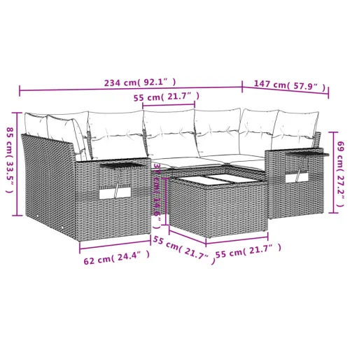 Vrtna garnitura - 7-dijelni set vrtnih sofa sivi od poliratana - Siva 1 Cijena