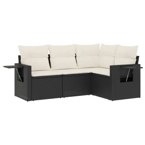 Vrtna garnitura - 4-dijelni set vrtnih sofa od poliratana s jastucima crni - Crna i krem Bez stola 1 Cijena