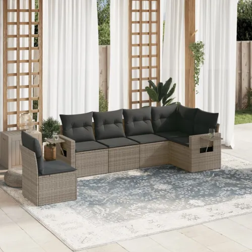 Vrtna garnitura - 6-dijelni set vrtnih sofa od poliratana s jastucima sivi - Siva Bez stola Cijena