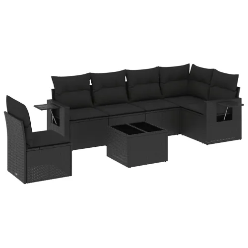 Vrtna garnitura - 7-dijelni set vrtnih sofa od poliratana s jastucima crni - Crna Sa stolom Cijena