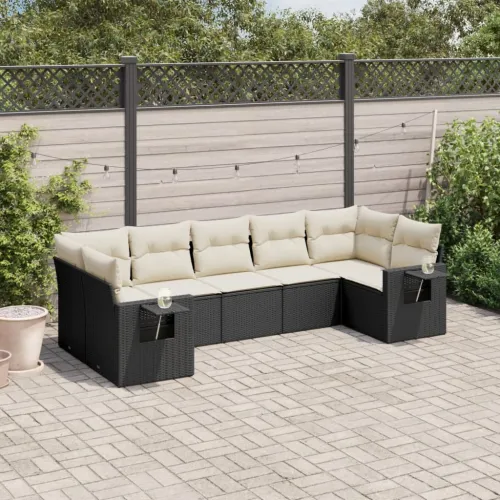 Vrtna garnitura - 7-dijelni set vrtnih sofa od poliratana s jastucima crni - Crna i krem 1 Cijena
