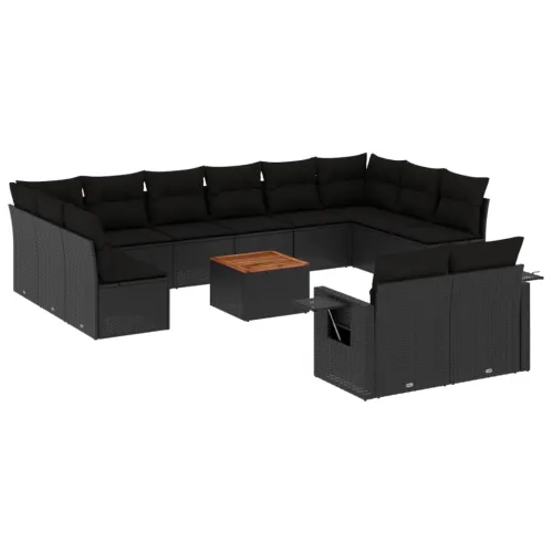 Vrtna garnitura - 13-dijelni set vrtnih sofa s jastucima poliratan crni - Crna 1 Cijena