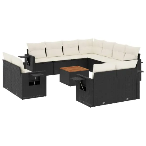 Vrtna garnitura - 12-dijelni set vrtnih sofa od poliratana s jastucima crni - Crna i krem 1 Cijena