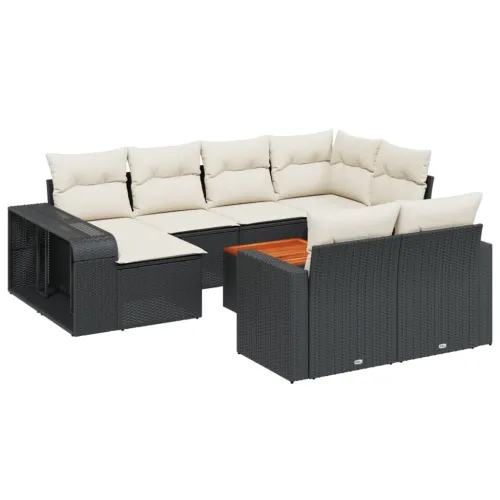 Vrtna garnitura - 11-dijelni set vrtnih sofa od poliratana s jastucima crni - Crna i krem boja drva 1 Cijena