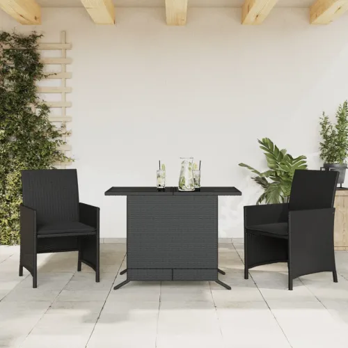 3-dijelni bistro set s jastucima crni od poliratana - Crna Stakl Cijena
