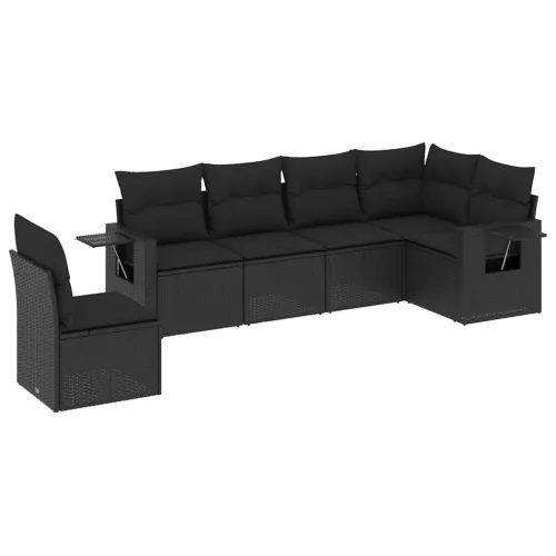 Vrtna garnitura - 6-dijelni set vrtnih sofa s jastucima crni od poliratana - Crna Bez stola Cijena