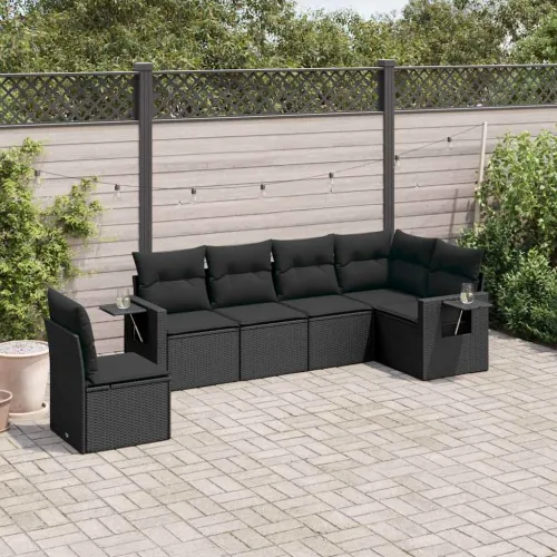 Vrtna garnitura - 6-dijelni set vrtnih sofa s jastucima crni od poliratana - Crna Bez stola Cijena