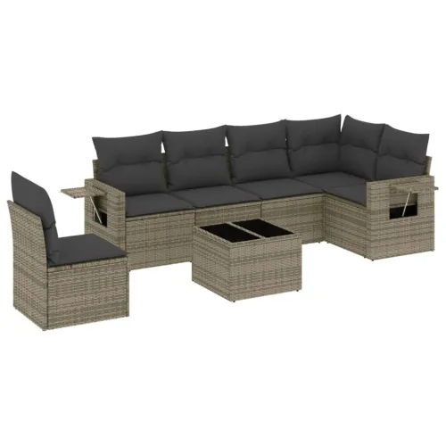 Vrtna garnitura - 7-dijelni set vrtnih sofa sivi od poliratana - Siva Sa stolom Cijena