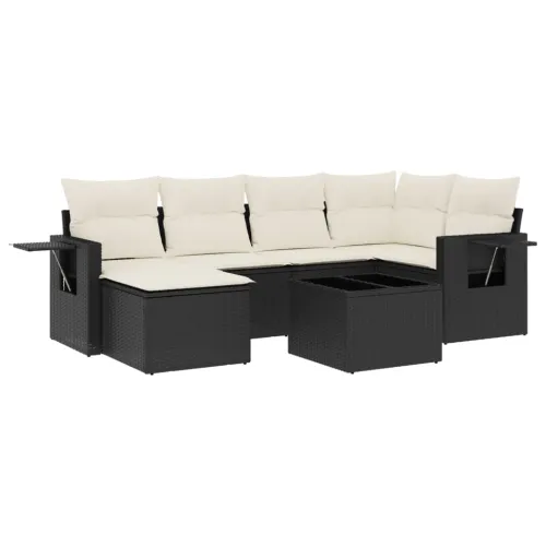 Vrtna garnitura - 7-dijelni set vrtnih sofa od poliratana s jastucima crni - Crna i krem Bez stola 1 Cijena