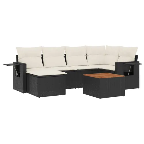 Vrtna garnitura - 7-dijelni set vrtnih sofa od poliratana s jastucima crni - Crna i krem 1 Cijena