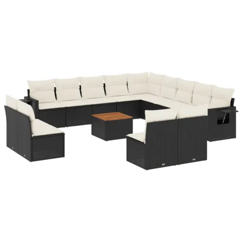 Vrtna garnitura - 14-dijelni set vrtnih sofa s jastucima poliratan crni - Crna i krem 1 Cijena