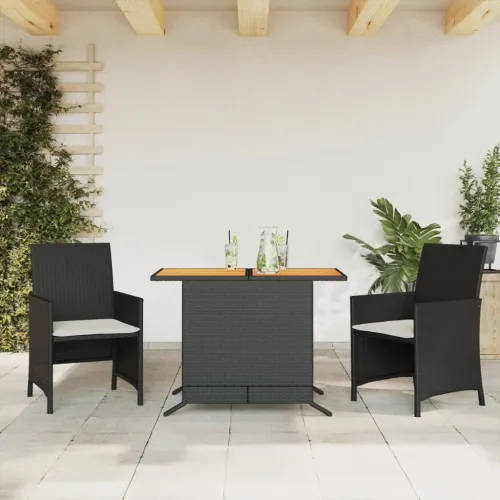 3-dijelni bistro set s jastucima crni od poliratana - Crna i krem boja drva Cijena